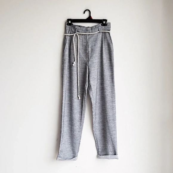 NWOT TOPSHOP | Rope Belted Gray Paperbag Cuffed Pants | 6 - Picture 5 of 10